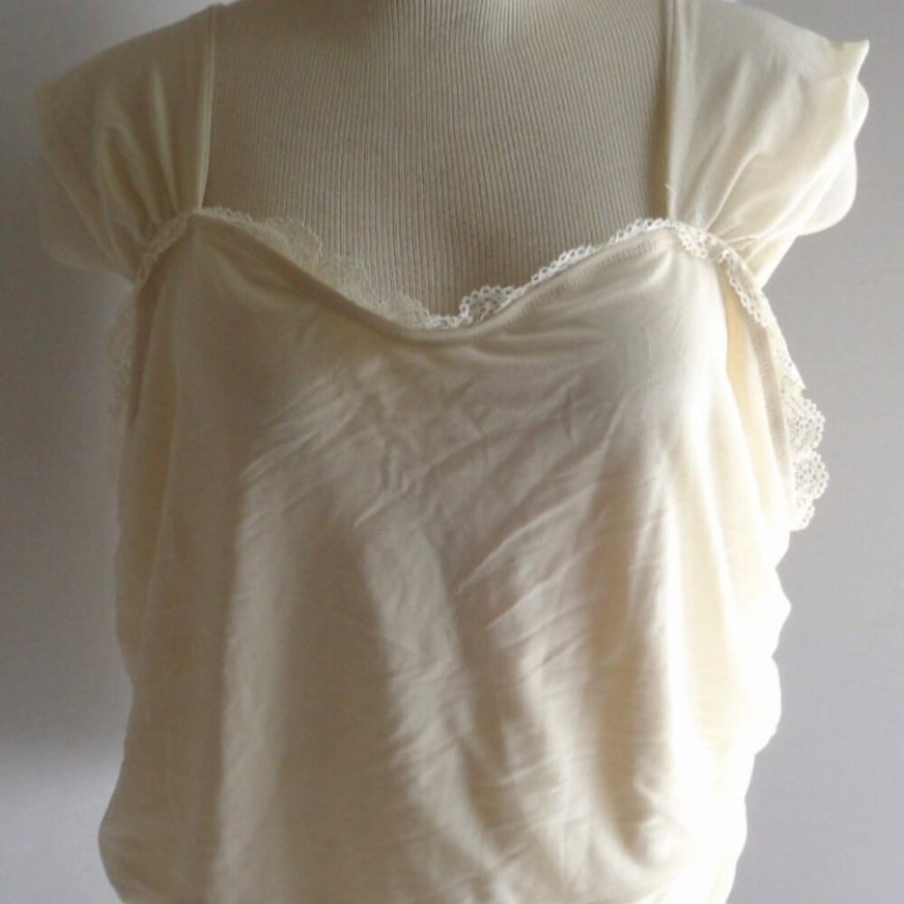 Shein Sleeveless Crop Top Lace Trim Cami Ruched Sides Lined (OO)